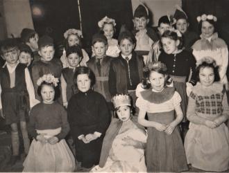Cast of Sleeping Beauty 1955; back row left to right:  Anthony Martin, Paul Richardson, Mark Sargent, Keith Baalham, Rosemary Williams, Paul Farthing, David Williams, Heather Sibley, Graham Gooderham, Roderick Anderson, Brian Fearis, Pauline Adams, Robert