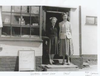 Gladys's sweet shop 1950s; Grace and Gladys Spraggons.